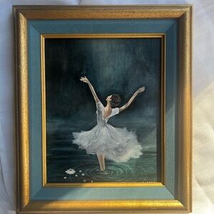 “The Calm that carried her” Elegant Ballerina Art in Gold and Blue Frame